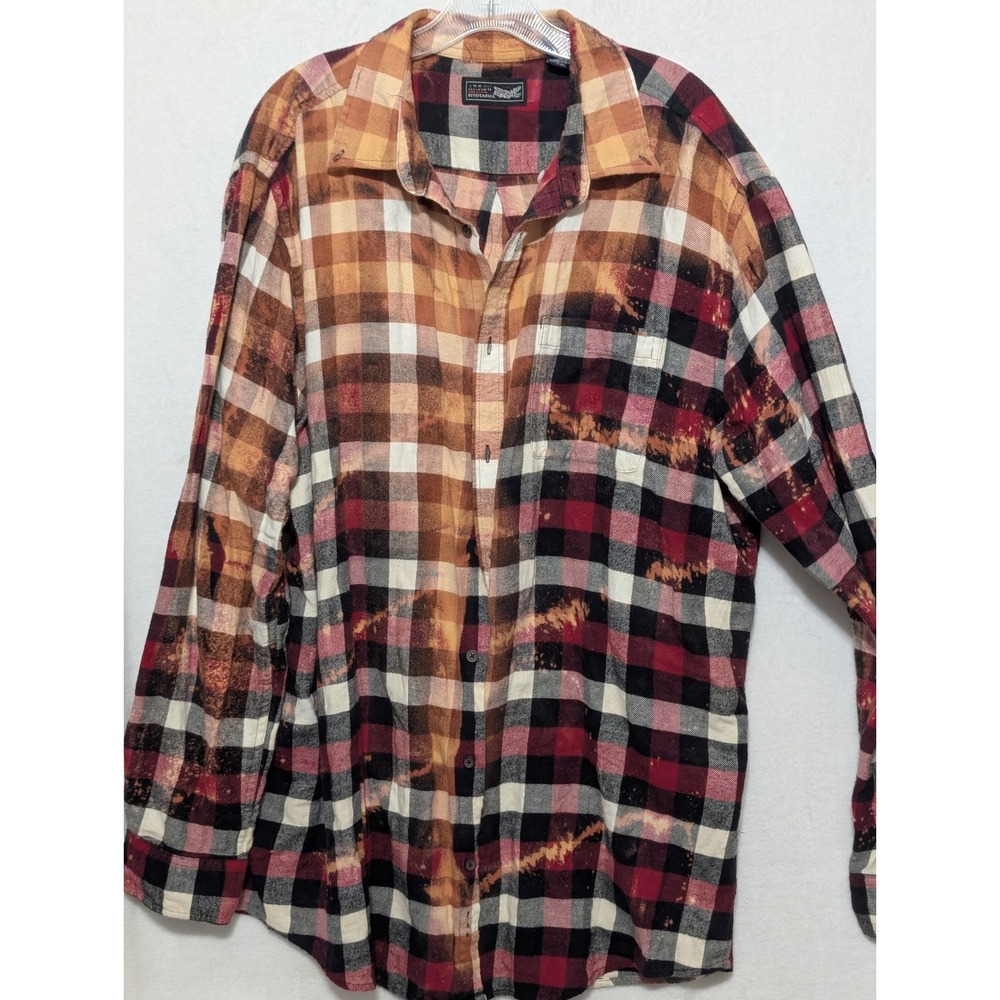 Arrow Blue Jeans Co Womens 3XL Bleached Flannel Plaid Christmas Tree Shirt Red